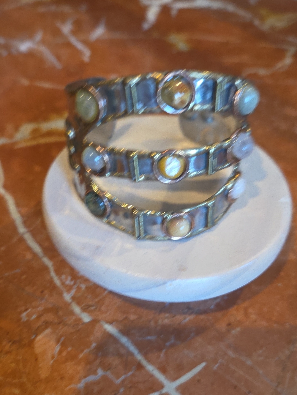 Gold-Tone Multi-Stone Spiral Cuff Bracelet - Neutral Tones